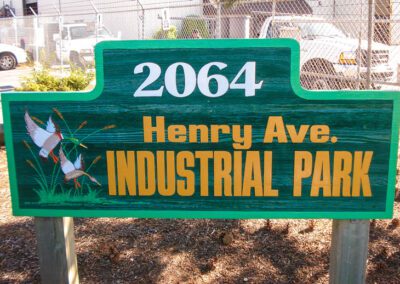 Cedar Sandblasted sign for Henry Avenue Industrial Park
