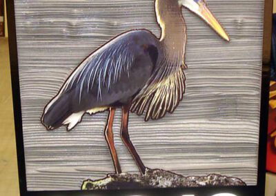 Cedar Sandblasted sign with hand painted heron and reflective house numbers